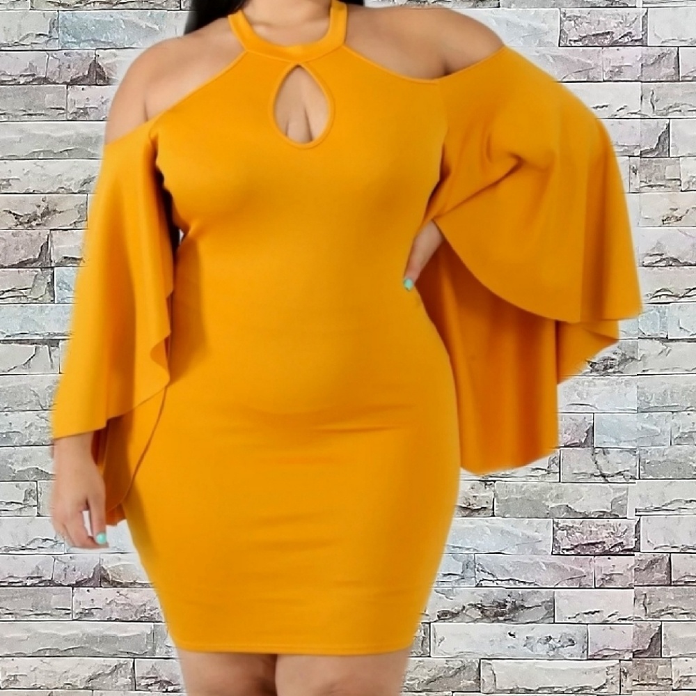 Plus Size Mustard Colored Batwing Dress